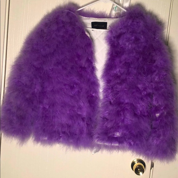 purple feather jacket